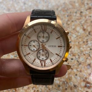 Guess Black Snake skin rose gold watch